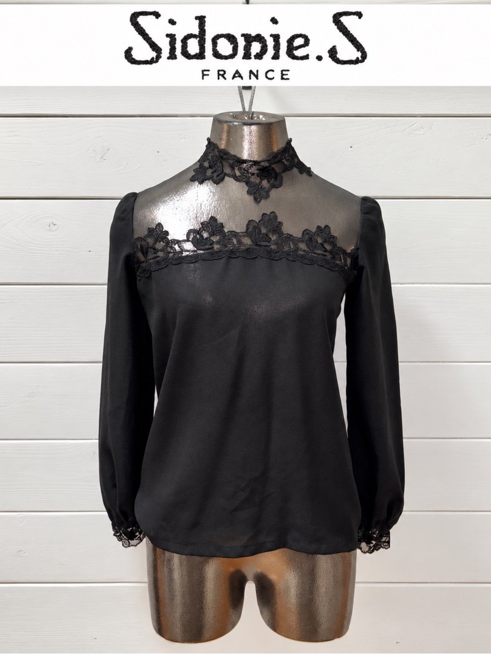 SIDONIE.S FRANCE – Vintage Black Lace Blouse – Size 38